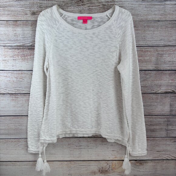 Lilly Pulitzer Jody Sweater Lightweight Textured Tassels White Large - Picture 1 of 11